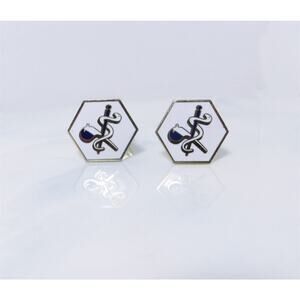 Vintage Estate Gold Plated Caduceus Blue & White Enamel Cuff Link Set